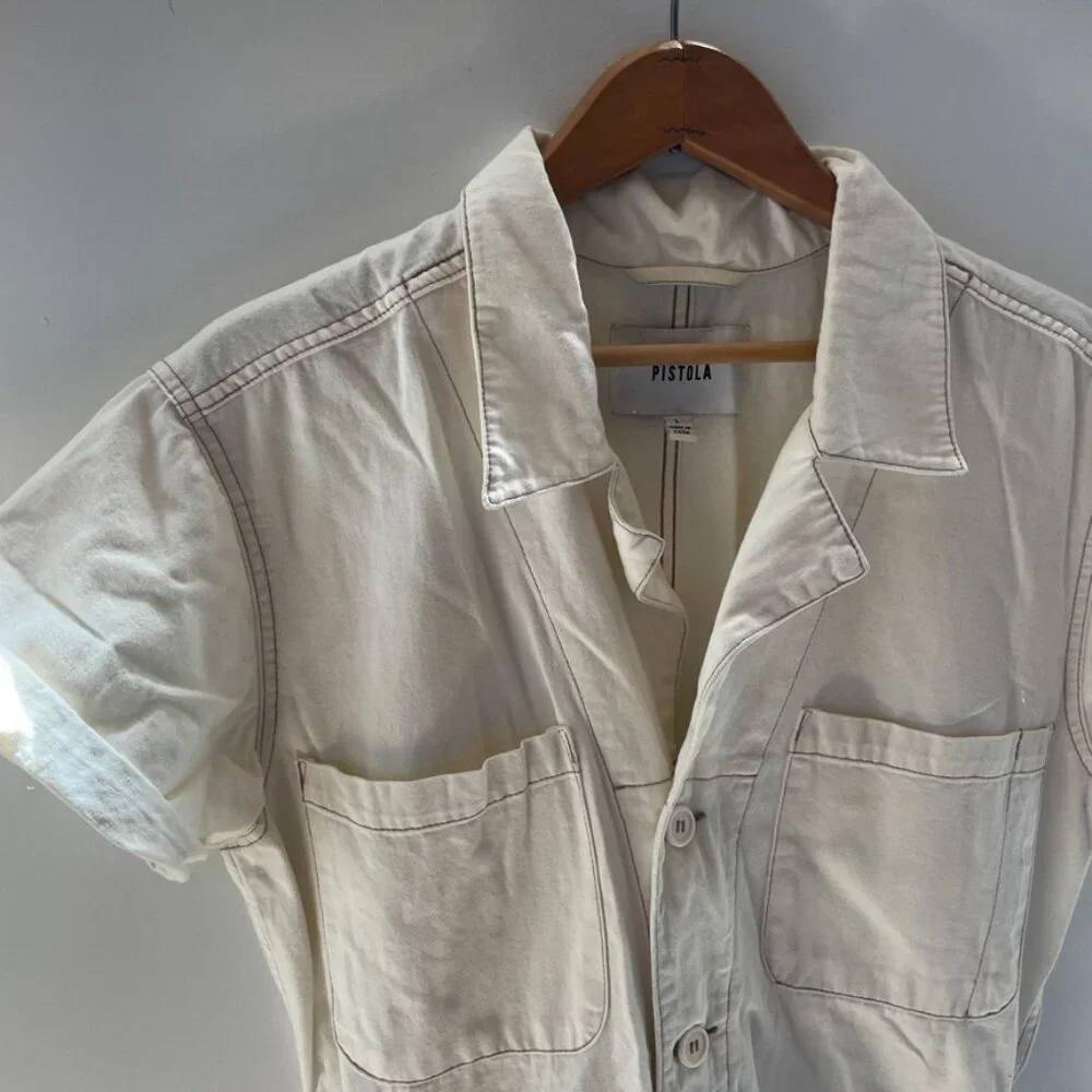 pistola Parker Short Romper Ecru Off White Lightweight Denim Casual Size L - Picture 5 of 9